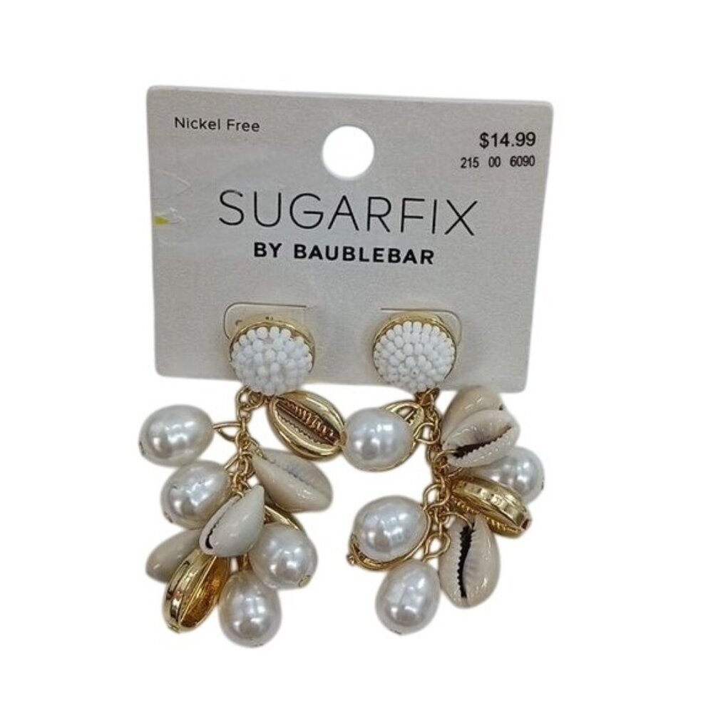 Sugarfix by Baublebar Shell Pearl Dangle Earrings Gold White Beach Statement